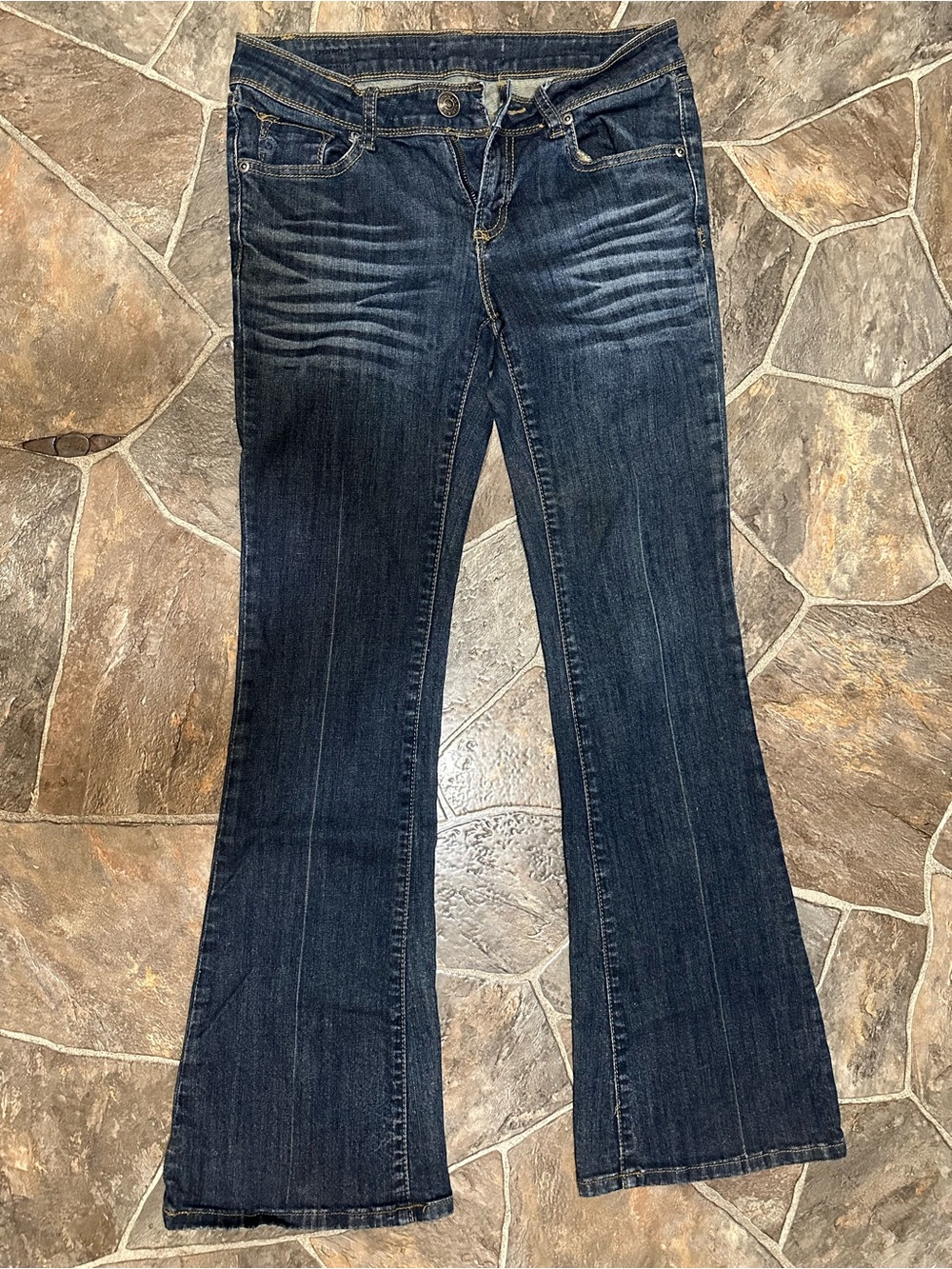 Vigold Dark Blue Flare Jeans with Whisker Fade